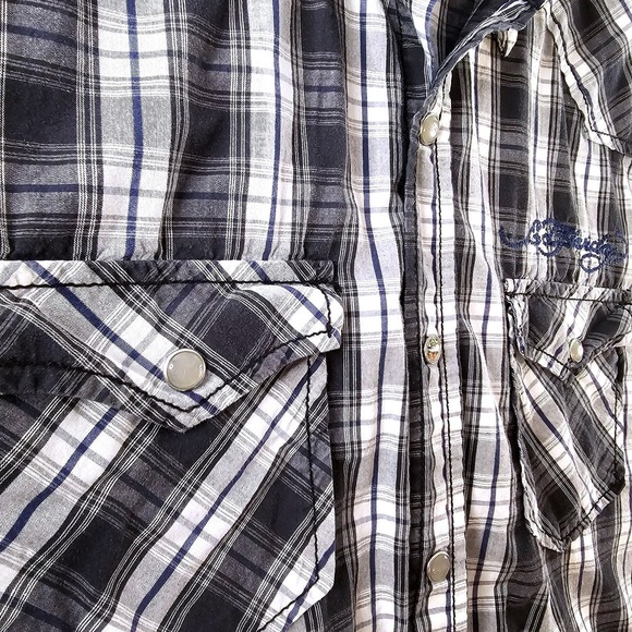 Ed Hardy Plaid Western Shirt Long Sleeve Mens Embroidered Snap Button L - Picture 11 of 16
